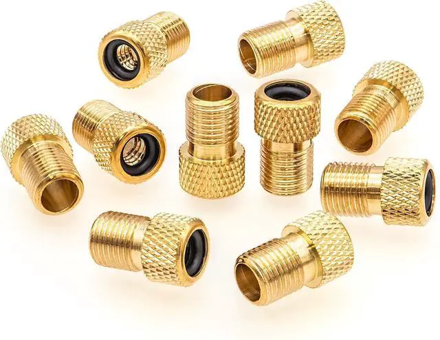 Alt view image 7 of 7 - 2PCS Brass Presta Valve Adapter, Convert Presta to Schrader Adaptor, Inflate Tire Using Standard Pump or Air Compressor for Bikes, 2 Pack Black Tire Valve Caps(Reticulated Grain Style)
