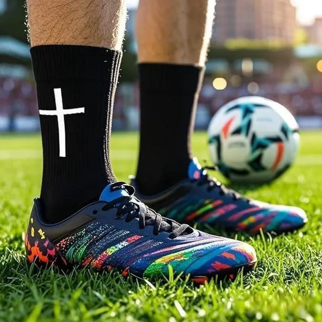 Alt view image 3 of 5 - Meudid Cross Grip Soccer Socks - Anti-Slip Grips Sports Sock with Bible for US 6-13