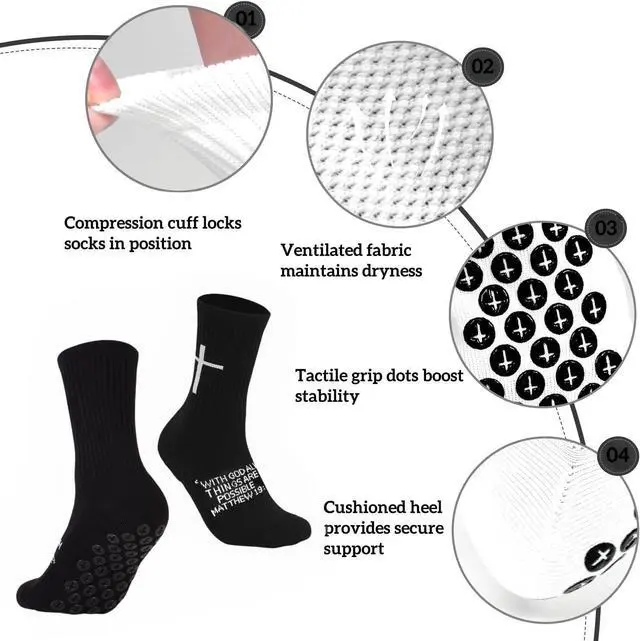 Alt view image 4 of 5 - Meudid Cross Grip Soccer Socks - Anti-Slip Grips Sports Sock with Bible for US 6-13