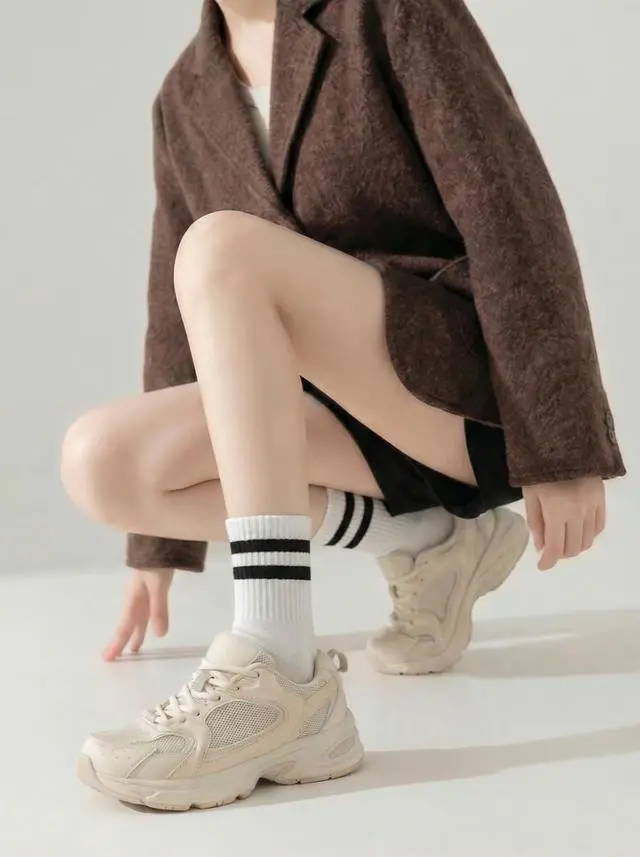 Alt view image 2 of 6 - Rehelu Womens Striped Crew Socks Cotton Cozy Casual Athletic Long Socks for Women 4 Pairs