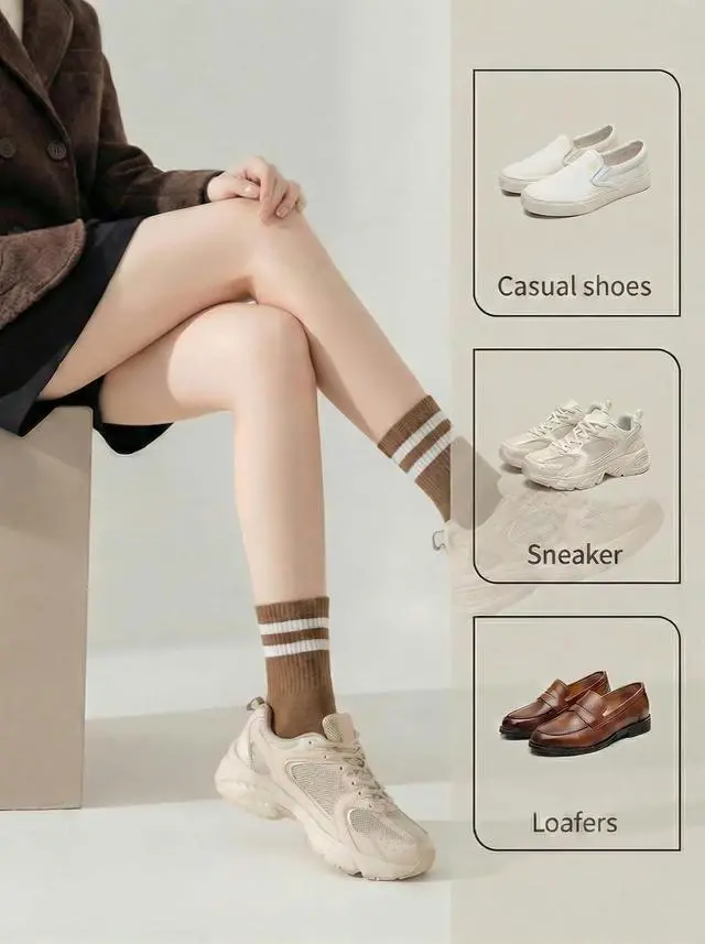 Alt view image 4 of 6 - Rehelu Womens Striped Crew Socks Cotton Cozy Casual Athletic Long Socks for Women 4 Pairs