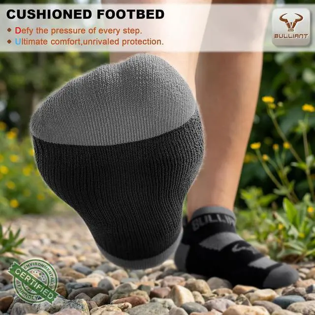 Alt view image 2 of 7 - BULLIANT Men's 3-Pack Cushioned Athletic Running Ankle Socks-Arch Support | Fully Terry Sole | Breathable Nylon Blend Yarn | Anti-slip Y Heel Low Cut No show | Anti-blister Seamless Toe Closure