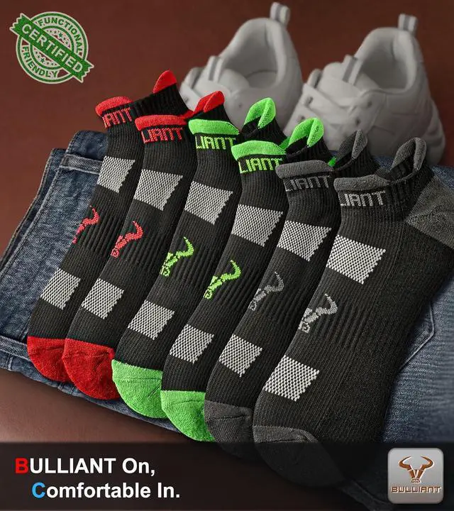 Alt view image 5 of 7 - BULLIANT Men's 3-Pack Cushioned Athletic Running Ankle Socks-Arch Support | Fully Terry Sole | Breathable Nylon Blend Yarn | Anti-slip Y Heel Low Cut No show | Anti-blister Seamless Toe Closure