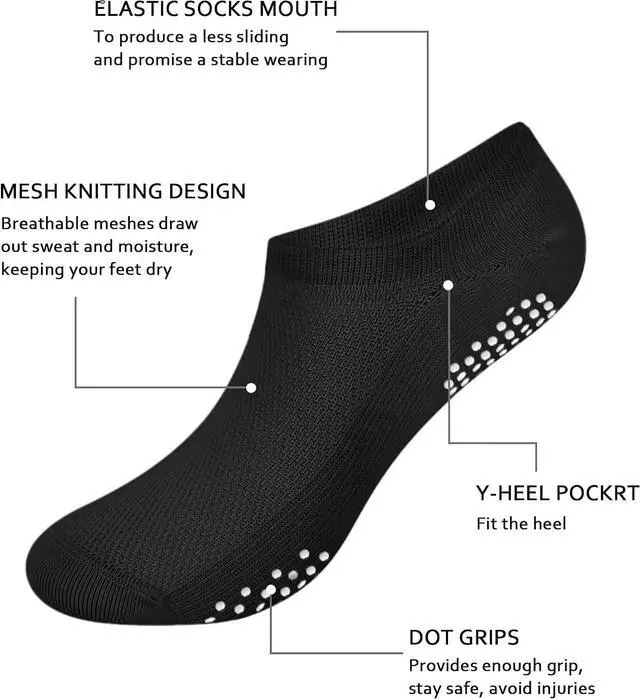 Alt view image 3 of 6 - Pilates Socks for Women with Grips: Large Area Non Slip Sole | Prevent Slipping for Yoga Barre Hospital 6 Pack