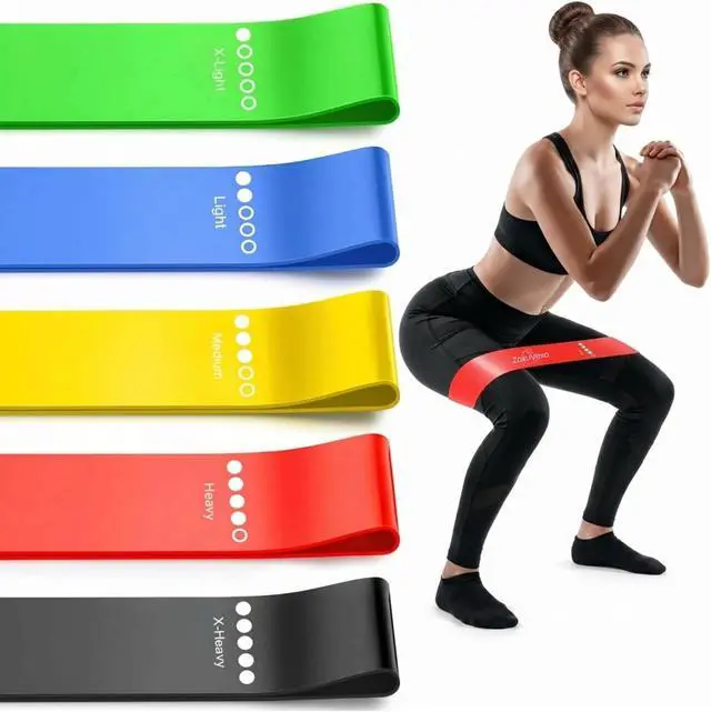 Main image of 5-Pack Workout Resistance Bands, Elastic Home Gym Equipment | Ideal for strength, stretching, Pilates & yoga. Suits physical therapy, leg/glute/arm training. Practical & multi-use
