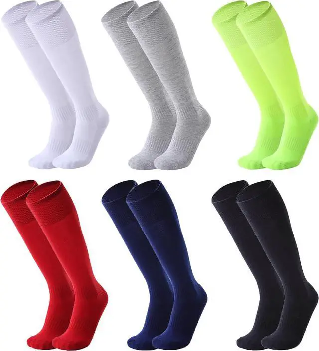 Main image of 6 Pairs Womens Soccer Socks Stretchy Knee High Tube Colorful Football Athletic Team Socks for Women