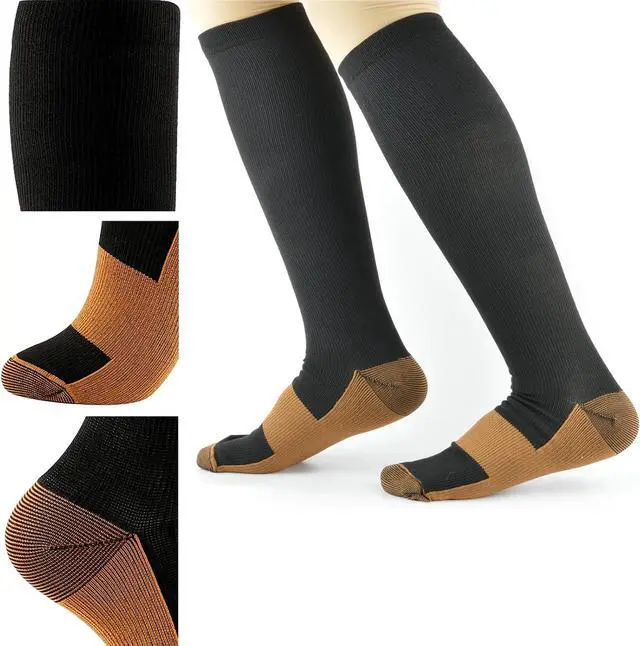 Alt view image 2 of 6 - 5-8 Pairs Compression Socks for Men Circulation 15-20 mmHg Knee High Stockings for Running Hiking Climbing Cycling