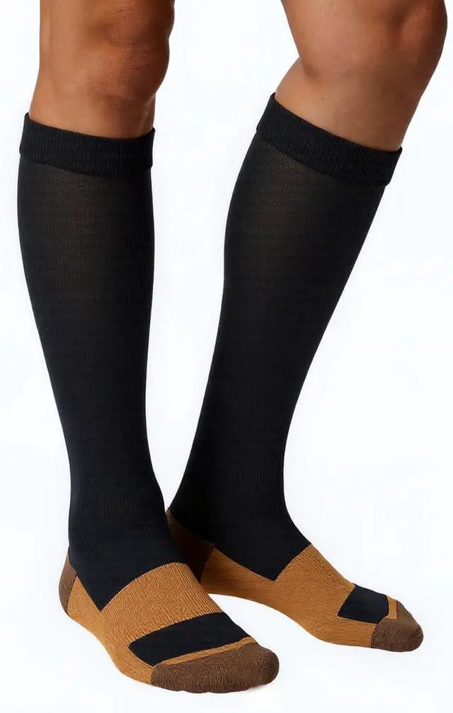 Alt view image 4 of 6 - 5-8 Pairs Compression Socks for Men Circulation 15-20 mmHg Knee High Stockings for Running Hiking Climbing Cycling