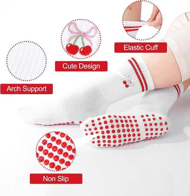 Alt view image 5 of 7 - Jspupifip Cute Pilates Socks with Grips Non Slip Yoga Socks for Women | Crew Socks for Barre Workout Athletic Hospital Slipper Socks