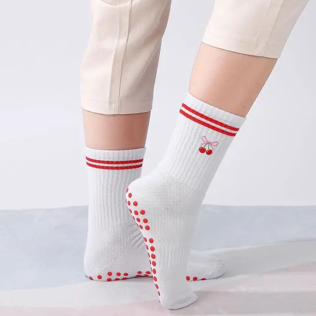 Alt view image 7 of 7 - Jspupifip Cute Pilates Socks with Grips Non Slip Yoga Socks for Women | Crew Socks for Barre Workout Athletic Hospital Slipper Socks