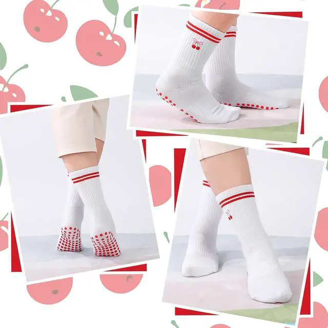 Alt view image 2 of 7 - Jspupifip Cute Pilates Socks with Grips Non Slip Yoga Socks for Women | Crew Socks for Barre Workout Athletic Hospital Slipper Socks