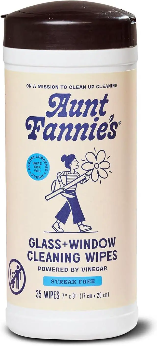 Main image of Aunt Fannie's Glass & Window Cleaning Wipes, 35 Count, Pack of 1 | Fast-Drying Formula, Removes Smudges, Safe for Mirrors Windows Shower Doors & Other Glass, Kid and Pet Safe, Made in USA