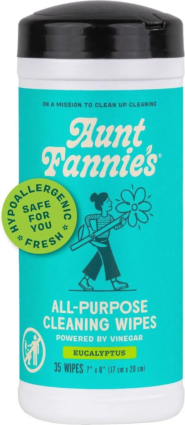 Main image of Aunt Fannie's Natural Cleaning Vinegar Wipes, Eucalyptus, 35 Count | Quick Cleanup, Cuts Grease & Grime, Safe for Counters Tables Appliances & Other Sealed Surfaces, Child and Pet Safe