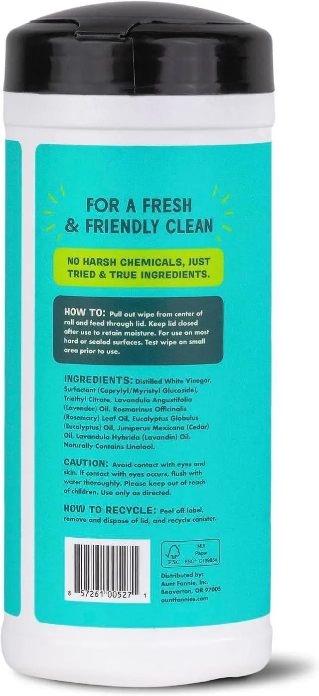 Alt view image 7 of 7 - Aunt Fannie's Natural Cleaning Vinegar Wipes, Eucalyptus, 35 Count | Quick Cleanup, Cuts Grease & Grime, Safe for Counters Tables Appliances & Other Sealed Surfaces, Child and Pet Safe