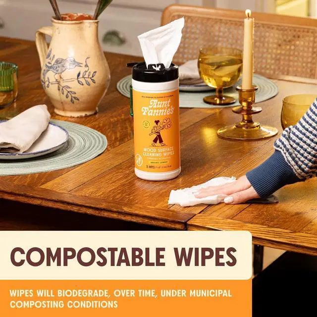 Alt view image 3 of 7 - Aunt Fannie's Wood Surface Cleaning Wipes, Lemon, 35 Count, Pack of 1 | No-Wax Formula, Lifts Dust & Grime, Safe for Cabinets Furniture Shelves Tables & Finished Floors, Streak Free, Made in USA