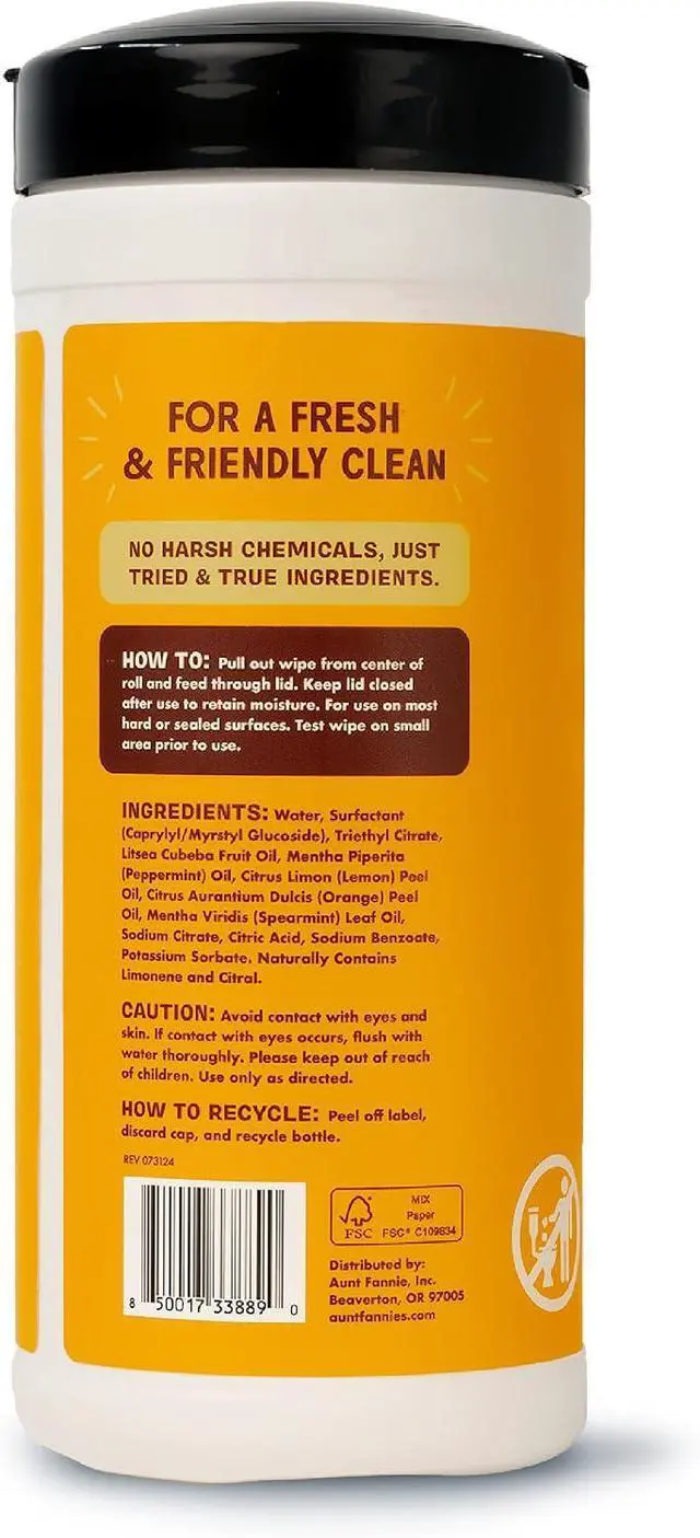 Alt view image 7 of 7 - Aunt Fannie's Wood Surface Cleaning Wipes, Lemon, 35 Count, Pack of 1 | No-Wax Formula, Lifts Dust & Grime, Safe for Cabinets Furniture Shelves Tables & Finished Floors, Streak Free, Made in USA
