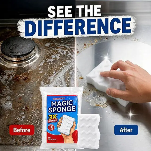 Alt view image 4 of 7 - 3X Density Magic Sponge Eraser, 10 Pack Cleaning Sponge for Kitchen & Bath | 3X density foam, Extra durable sponge, Ergonomic wavy grip, Deep cleaning power, Multi-surface cleaning, 10 pack value