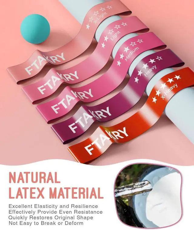 Alt view image 4 of 7 - Resistance Bands for Working Out, Exercise Bands with 5 Resistance Levels, Natural Latex Resistance Bands Designed for Home Fitness, Strength Training and Flexibility Exercises