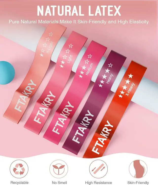 Alt view image 5 of 7 - Resistance Bands for Working Out, Exercise Bands with 5 Resistance Levels, Natural Latex Resistance Bands Designed for Home Fitness, Strength Training and Flexibility Exercises