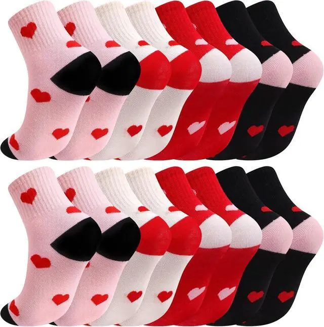 Main image of Jspupifip Girls Crew Athletic Socks | Cute Socks with Retro Stripes Hearts Cartoon Patterns for Running Sport Outdoor