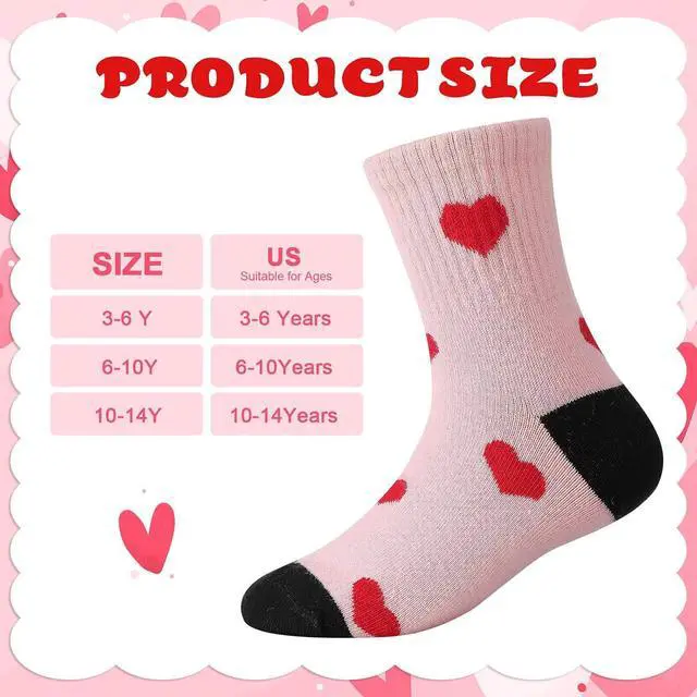 Alt view image 2 of 7 - Jspupifip Girls Crew Athletic Socks | Cute Socks with Retro Stripes Hearts Cartoon Patterns for Running Sport Outdoor