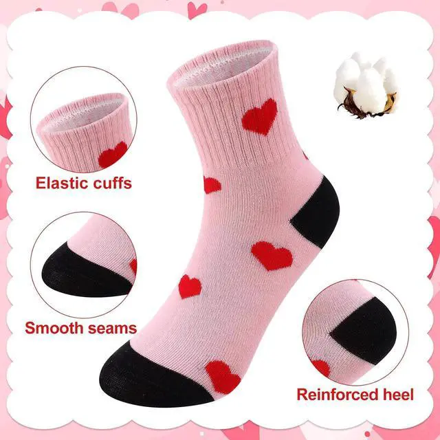 Alt view image 3 of 7 - Jspupifip Girls Crew Athletic Socks | Cute Socks with Retro Stripes Hearts Cartoon Patterns for Running Sport Outdoor