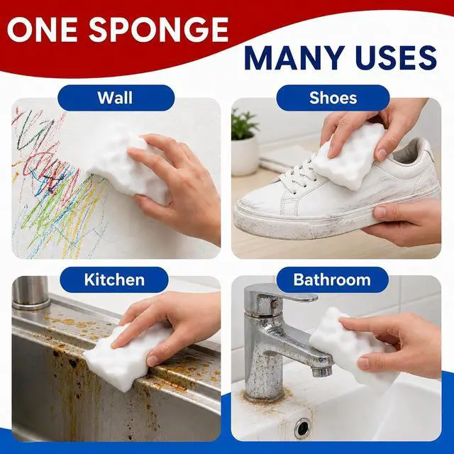 Alt view image 7 of 7 - 3X Density Magic Sponge Eraser, 10 Pack Cleaning Sponge for Kitchen & Bath | 3X density foam, Extra durable sponge, Ergonomic wavy grip, Deep cleaning power, Multi-surface cleaning, 10 pack value
