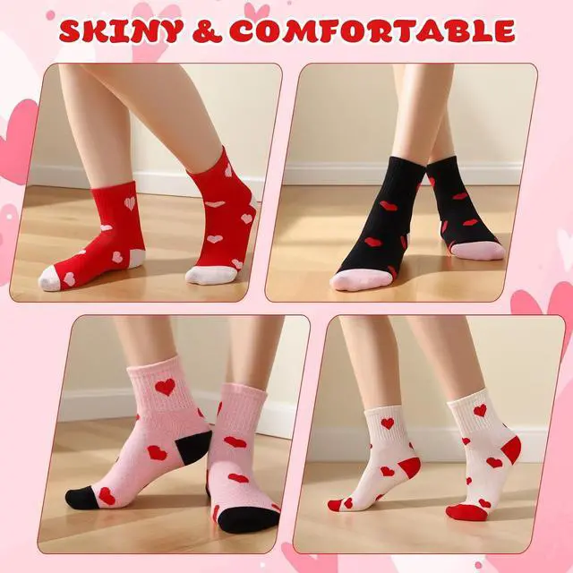 Alt view image 5 of 7 - Jspupifip Girls Crew Athletic Socks | Cute Socks with Retro Stripes Hearts Cartoon Patterns for Running Sport Outdoor