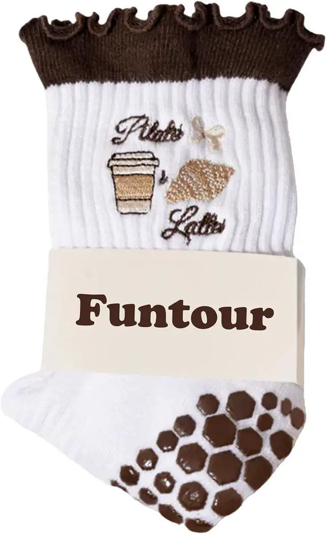 Main image of Pilates Grip Yoga Socks For Women Barre Socks Cute Athletic Non Slip Sock | Soft cotton, breathable Non-slip grip sole Ruffle embroidery design For pilates barre yoga Cute women's gift