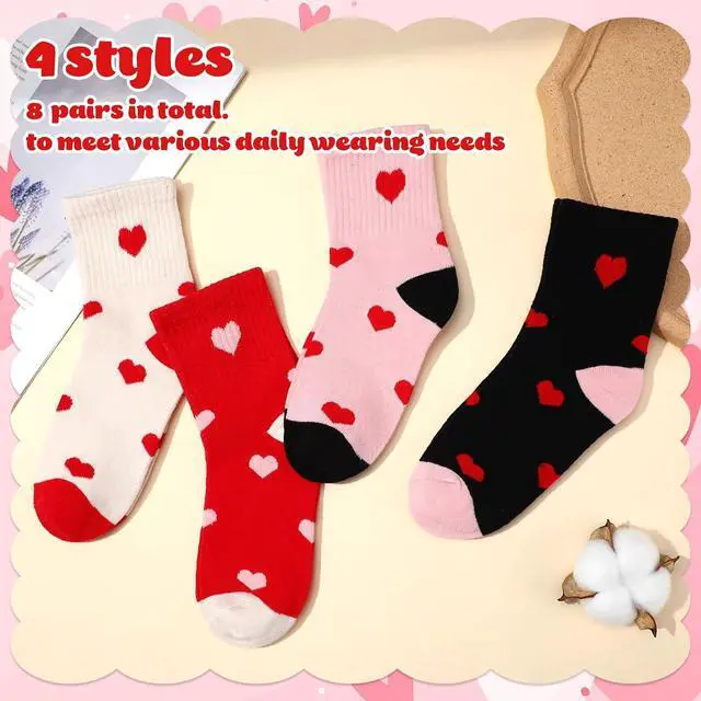 Alt view image 7 of 7 - Jspupifip Girls Crew Athletic Socks | Cute Socks with Retro Stripes Hearts Cartoon Patterns for Running Sport Outdoor
