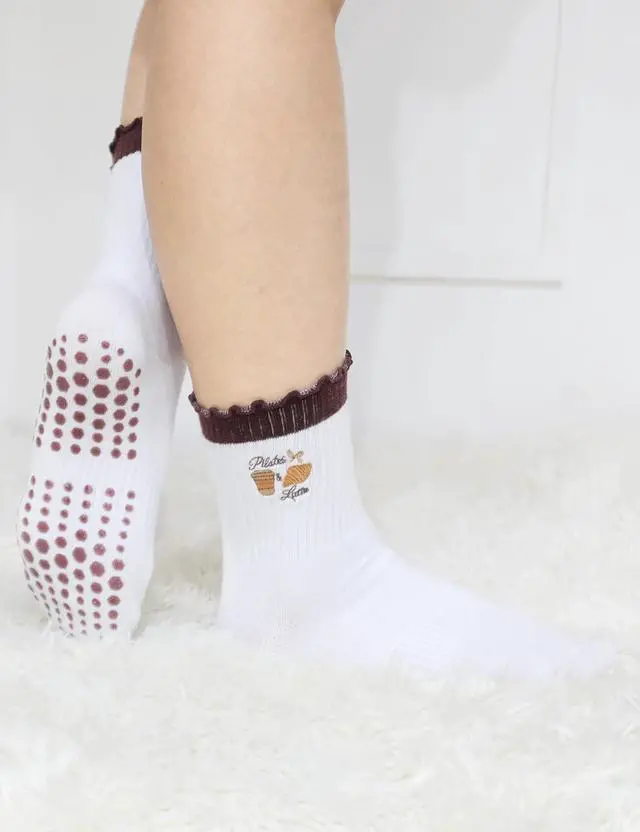 Alt view image 2 of 5 - Pilates Grip Yoga Socks For Women Barre Socks Cute Athletic Non Slip Sock | Soft cotton, breathable Non-slip grip sole Ruffle embroidery design For pilates barre yoga Cute women's gift