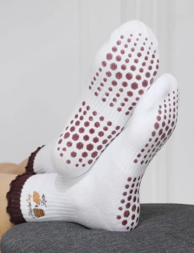 Alt view image 3 of 5 - Pilates Grip Yoga Socks For Women Barre Socks Cute Athletic Non Slip Sock | Soft cotton, breathable Non-slip grip sole Ruffle embroidery design For pilates barre yoga Cute women's gift