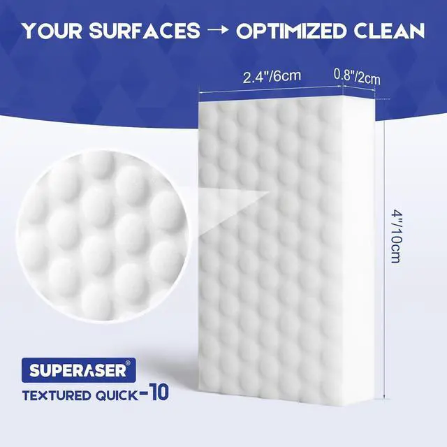 Alt view image 3 of 7 - Magic Sponge Eraser, 10 Pack, 2X Density Melamine Foam | Water-activated melamine foam for scuffs, grease, soap scum, shoe marks, walls, kitchens and bathrooms.