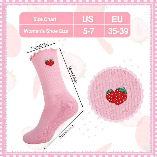 Alt view image 4 of 7 - Jspupifip 4 Pairs Cute Pilates Grippy Socks for Women, Ruffle, Non-Slip | 80% Cotton, Non-Slip Grip, Ruffle, Crew Grippy Socks, Yoga, Pilates Barre, Hospital, Home, Women's Athletic Socks