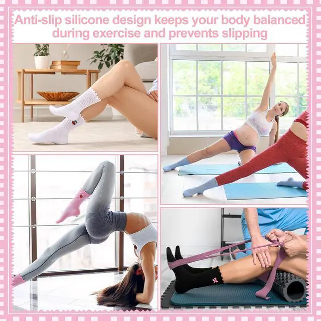 Alt view image 7 of 7 - Jspupifip 4 Pairs Cute Pilates Grippy Socks for Women, Ruffle, Non-Slip | 80% Cotton, Non-Slip Grip, Ruffle, Crew Grippy Socks, Yoga, Pilates Barre, Hospital, Home, Women's Athletic Socks