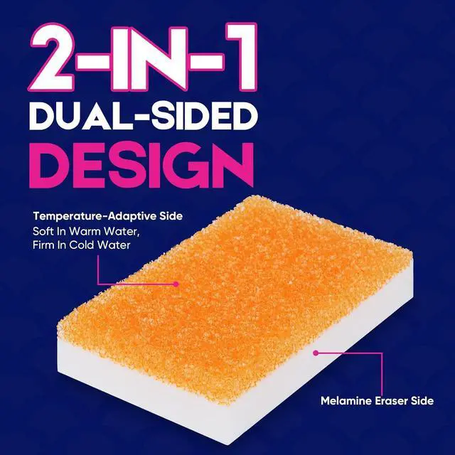 Alt view image 2 of 7 - LAUNDRYLUX Magic Sponge Erasers, 4 Pack Dual-Sided Shower & Tub Cleaner | with Temperature-Responsive Scrubber, Melamine Sponges for Bathroom and Shoe Cleaning