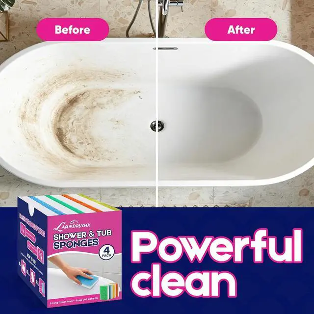 Alt view image 6 of 7 - LAUNDRYLUX Magic Sponge Erasers, 4 Pack Dual-Sided Shower & Tub Cleaner | with Temperature-Responsive Scrubber, Melamine Sponges for Bathroom and Shoe Cleaning