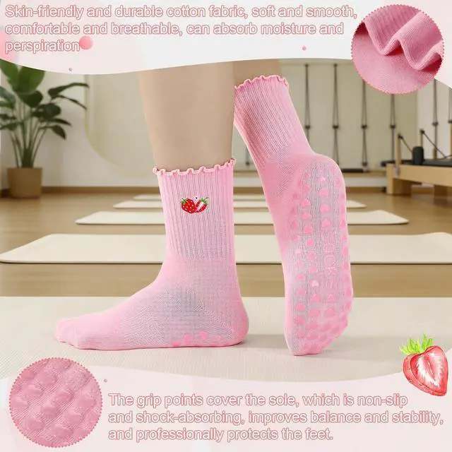 Alt view image 4 of 7 - Jspupifip 4 Pairs Cute Pilates Grippy Socks for Women, Ruffle, Non-Slip | 80% Cotton, Non-Slip Grip, Ruffle, Crew Grippy Socks, Yoga, Pilates Barre, Hospital, Home, Women's Athletic Socks