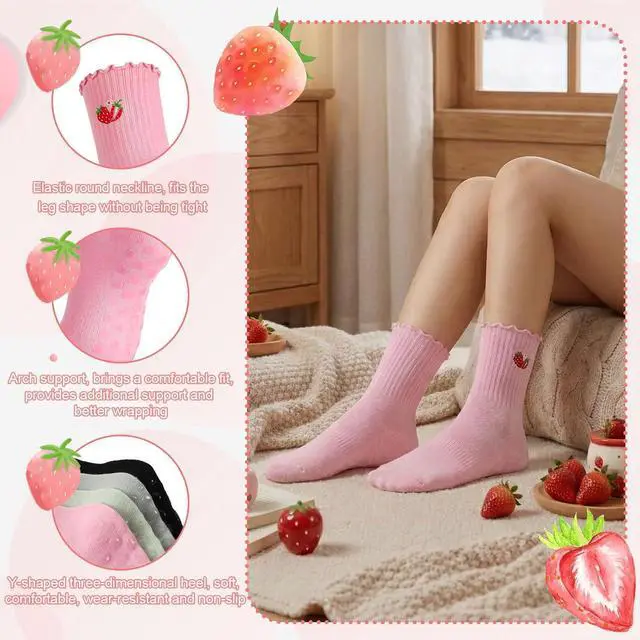 Alt view image 3 of 7 - Jspupifip 4 Pairs Cute Pilates Grippy Socks for Women, Ruffle, Non-Slip | 80% Cotton, Non-Slip Grip, Ruffle, Crew Grippy Socks, Yoga, Pilates Barre, Hospital, Home, Women's Athletic Socks
