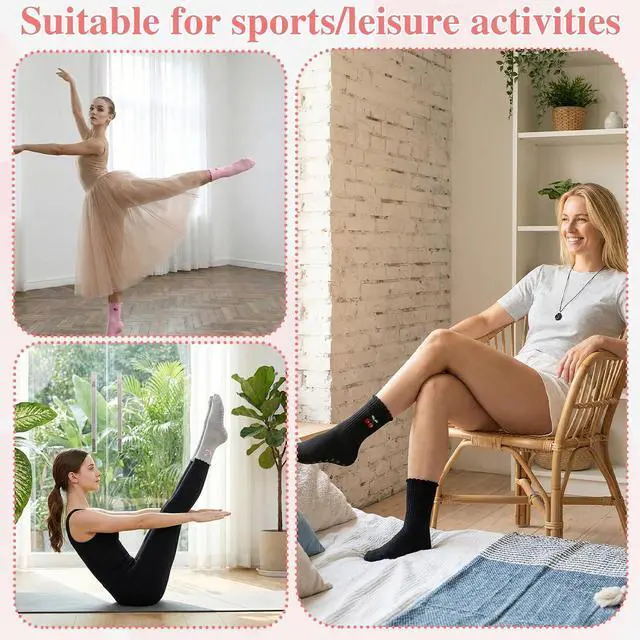 Alt view image 6 of 7 - Jspupifip 4 Pairs Cute Pilates Grippy Socks for Women, Ruffle, Non-Slip | 80% Cotton, Non-Slip Grip, Ruffle, Crew Grippy Socks, Yoga, Pilates Barre, Hospital, Home, Women's Athletic Socks