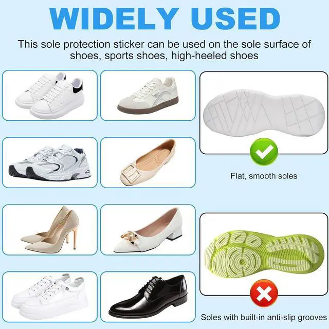 Alt view image 5 of 6 - Clear Shoe Sole Protector Kit - 19.8 * 5.9 Inch Upgraded Transparent Shoe Sole Guard, Clear Shoe Bottom Protector, 2 Pack Anti-Slip Self-Adhesive Anti-Weare Heel Protectors for Athletic/Dress Shoes