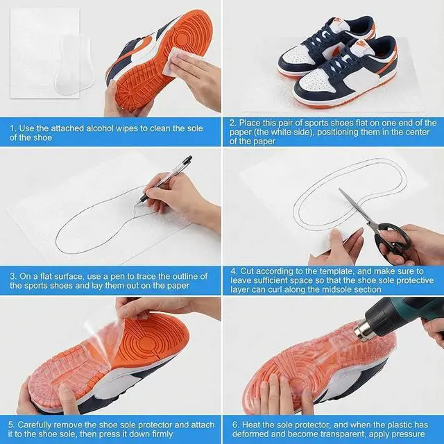 Alt view image 6 of 6 - Clear Shoe Sole Protector Kit - 19.8 * 5.9 Inch Upgraded Transparent Shoe Sole Guard, Clear Shoe Bottom Protector, 2 Pack Anti-Slip Self-Adhesive Anti-Weare Heel Protectors for Athletic/Dress Shoes