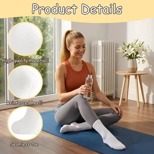 Alt view image 4 of 7 - Jspupifip 4 Pairs Pilates Grippy Socks for Women, Non Slip Yoga Socks | Crew Grippy Socks, Cotton, Non-Slip Grip, Yoga Pilates Barre, Hospital Home, Women's Athletic Socks