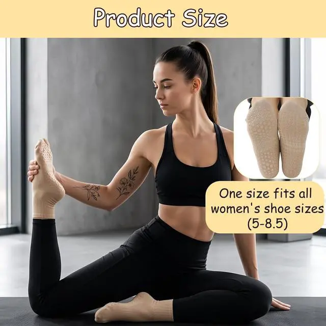 Alt view image 3 of 7 - Jspupifip 4 Pairs Pilates Grippy Socks for Women, Non Slip Yoga Socks | Crew Grippy Socks, Cotton, Non-Slip Grip, Yoga Pilates Barre, Hospital Home, Women's Athletic Socks