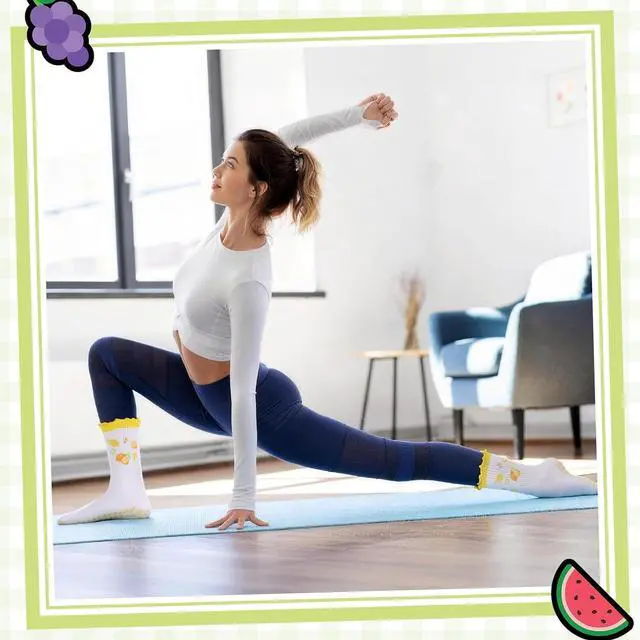 Alt view image 6 of 7 - 4 Pairs Cute Pilates Socks with Grip for Women Cotton Ruffle | Crew Yoga Socks Embroidery Pattern Workout Ballet Camping Running Travel