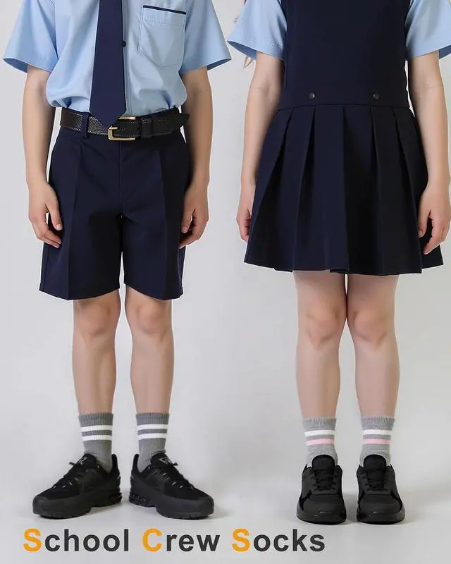 Alt view image 4 of 6 - HONGTEYA Unisex Kids Crew Cotton Socks for Girls Boys School Uniform | Breathable athletic knit, seamless toe friendly, fits ages 3-12, great for back-to-school, 5 pairs soft combed cotton