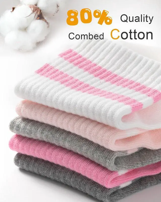Alt view image 3 of 6 - HONGTEYA Unisex Kids Crew Cotton Socks for Girls Boys School Uniform | Breathable athletic knit, seamless toe friendly, fits ages 3-12, great for back-to-school, 5 pairs soft combed cotton