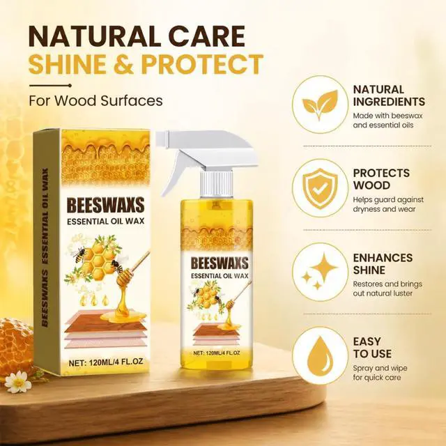 Alt view image 2 of 6 - Beeswax Wood Polish Spray, Natural Furniture Cleaner & Restorer, Removes Scratches, Conditions & Protects Cabinets, Floors, Tables, Multi-Surface Wood Care (4oz)