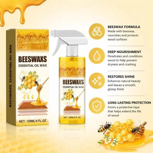 Alt view image 3 of 6 - Beeswax Wood Polish Spray, Natural Furniture Cleaner & Restorer, Removes Scratches, Conditions & Protects Cabinets, Floors, Tables, Multi-Surface Wood Care (4oz)