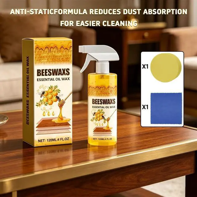 Alt view image 5 of 6 - Beeswax Wood Polish Spray, Natural Furniture Cleaner & Restorer, Removes Scratches, Conditions & Protects Cabinets, Floors, Tables, Multi-Surface Wood Care (4oz)